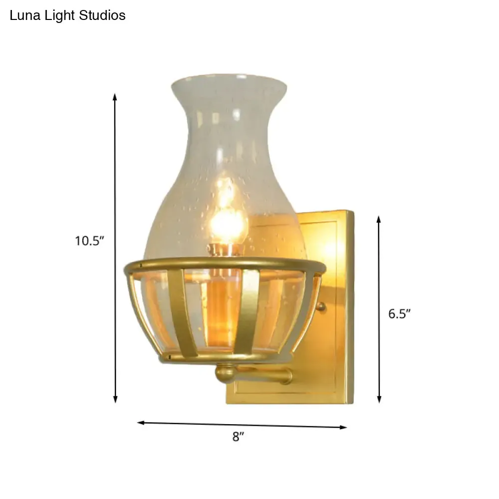 Industrial Gold Seeded Glass Vase Sconce for Bathroom Wall Lighting