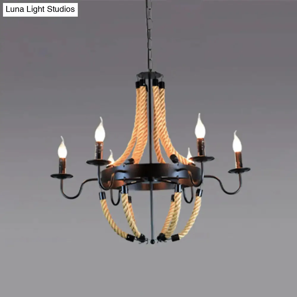 Industrial Rope Style Chandelier Pendant Lamp - Elegant Black Finish Candle Shape, Adjustable 39" Chain