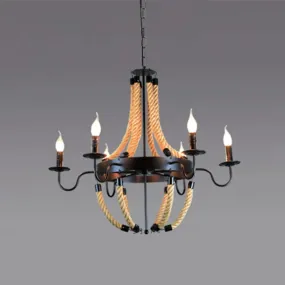 Industrial Rope Style Chandelier Pendant Lamp - Elegant Black Finish Candle Shape, Adjustable 39" Chain