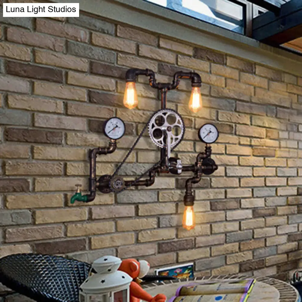 Industrial Rustic Metal Bicycle-Shaped Sconce Light Fixture with 3 Bulbs - Ideal for Restaurants