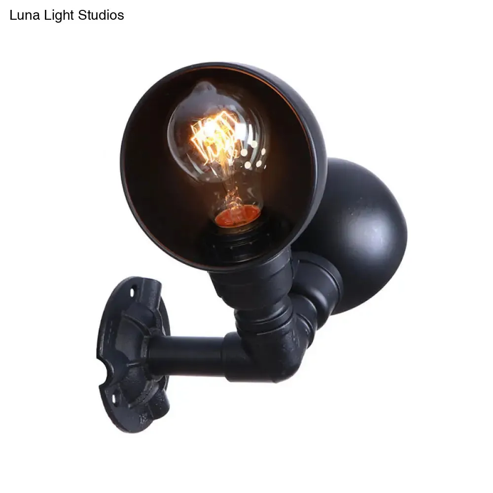 Industrial Style Black Wall Sconce Lamp with 2 Bulbs and Metallic Domed Design for Corridor