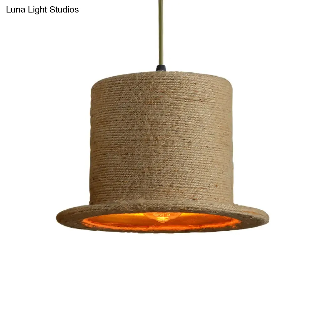 Industrial Style Single Hemp Rope Pendant Light in Brown - Ceiling Hanging Fixture