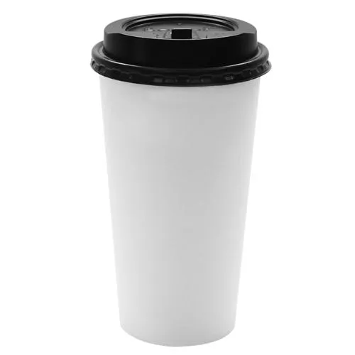 Karat 20oz White Paper Hot Cups and Black Enclosure Lids (90mm)