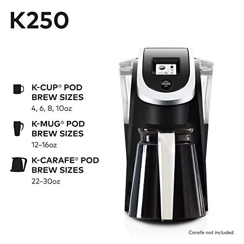 Keurig K250 Coffee Maker, Single Serve K-Cup Pod Coffee Brewer, With Strength Control, Black