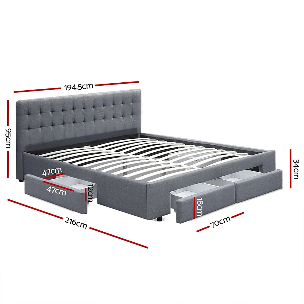 King Bed Frame with Storage Drawers, Tufted Headboard - Artiss