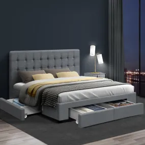 King Bed Frame with Storage Drawers, Tufted Headboard - Artiss