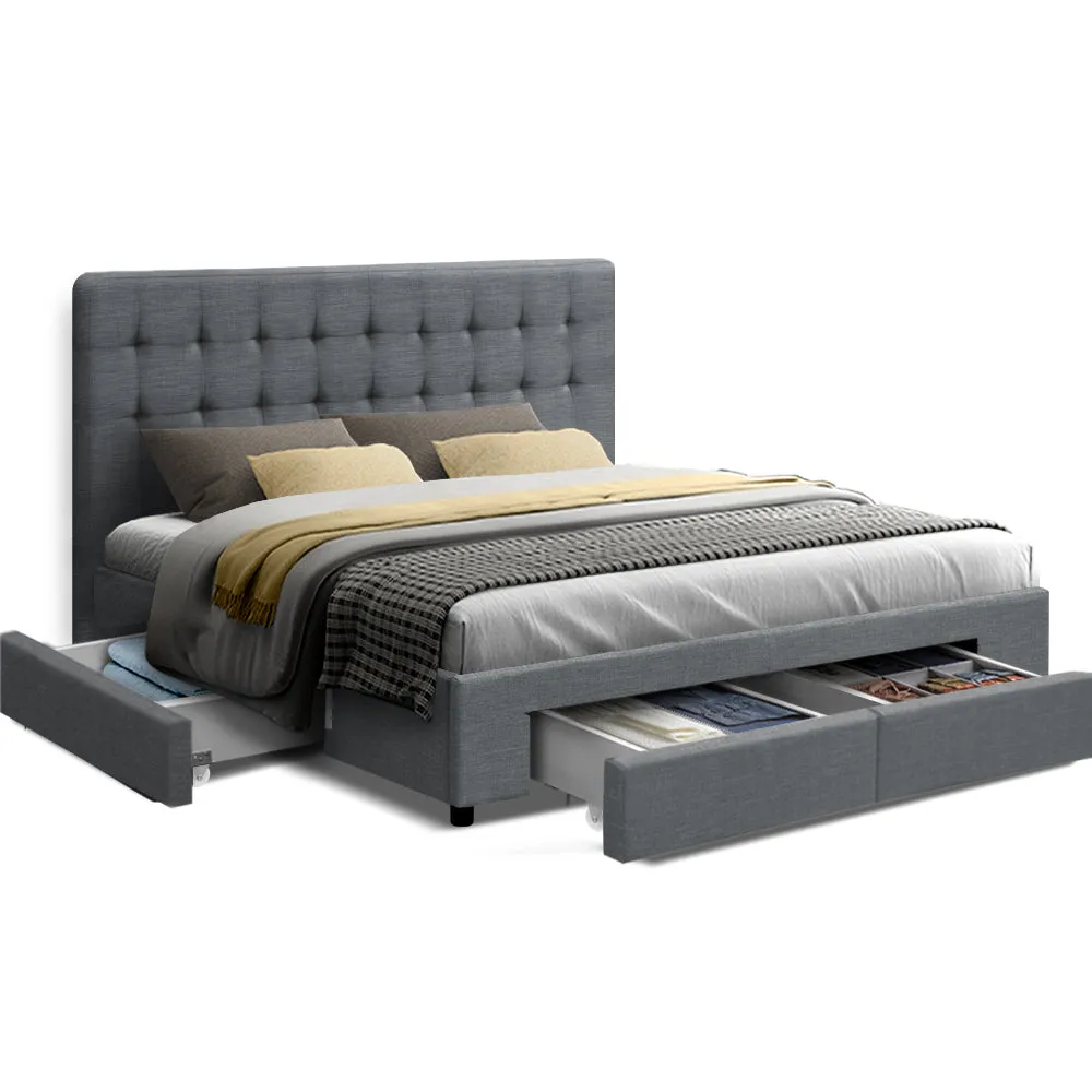 King Bed Frame with Storage Drawers, Tufted Headboard - Artiss