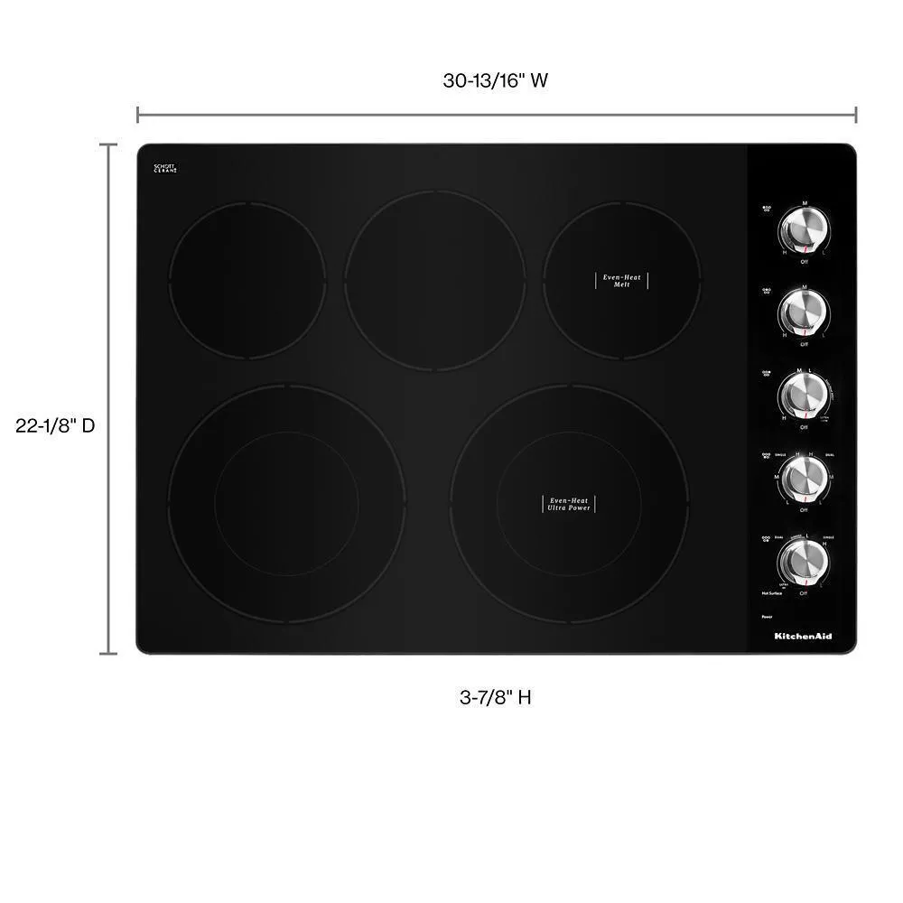 Kitchenaid KCES550HSS 30" Electric Cooktop with 5 Elements and Knob Controls