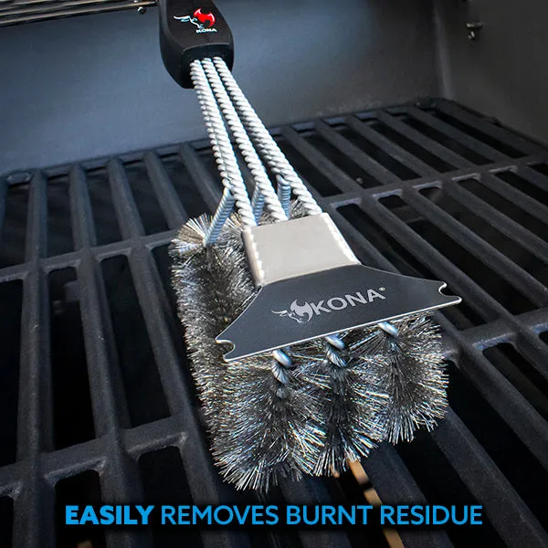 Kona Flat/Scrape Grill Brush and Scraper - Compatible with Weber and Other Brands Flat Grill Grates - BBQ Cleaner for Gas Grills, Stainless Steel Cast Iron Grates - New Flex Grip Handle