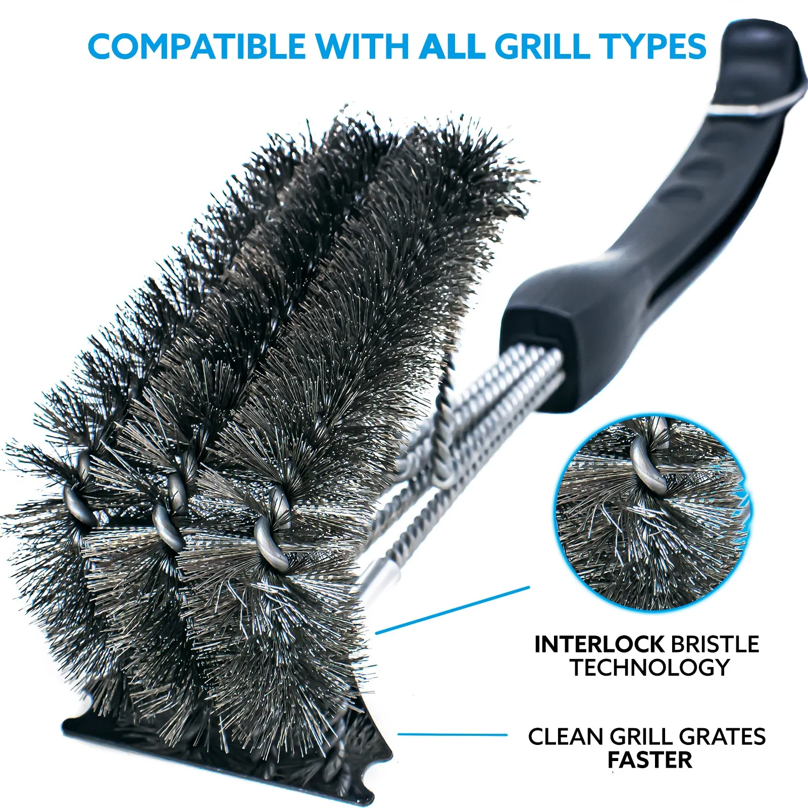 Kona Flat/Scrape Grill Brush and Scraper - Compatible with Weber and Other Brands Flat Grill Grates - BBQ Cleaner for Gas Grills, Stainless Steel Cast Iron Grates - New Flex Grip Handle