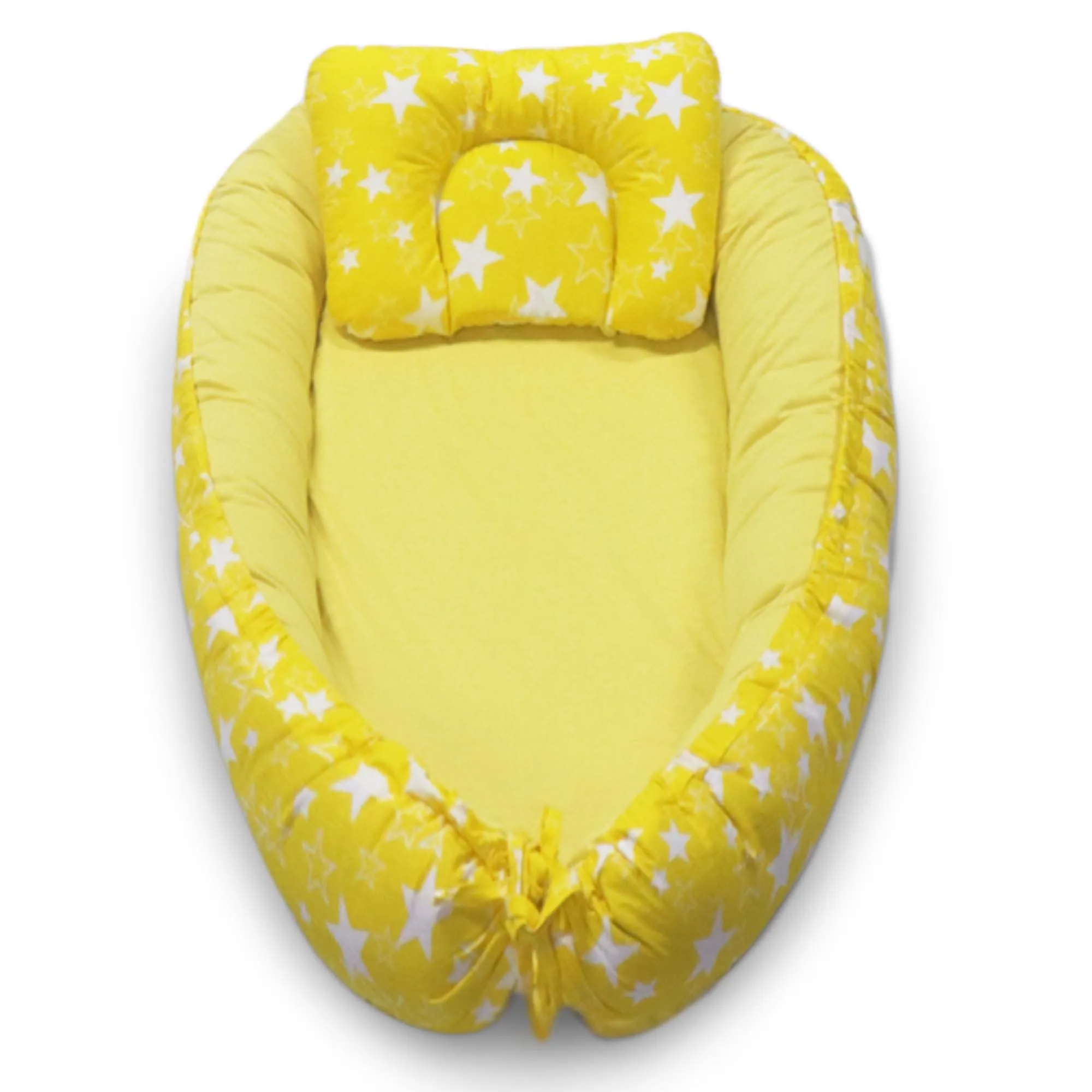 Kradyl Kroft Baby Boat Bed for Babies & Infants | Portable Baby Bedding Set with Pillow | Removable Covers | Double Side Baby Sleeping Bed | Baby Sleeping Pod (Yellow star)