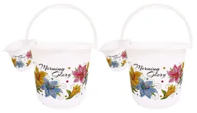 Kuber Industries 4 Pieces Unbreakable Virgin Plastic Bathroom Bucket with Mug Set- White, (2 Pc 16 LTR Bucket & 2 Pc 500 ML Mug)-KUBMART10298