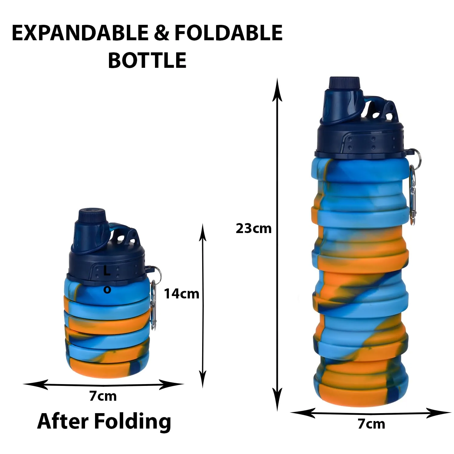 Kuber Industries Water Bottle | Silicone School Water Bottle | Expandable Water Bottle | Folding Water Bottle | Gym Water Bottle | Sports Water Bottle | 500 ML | Pack of 2 | Blue