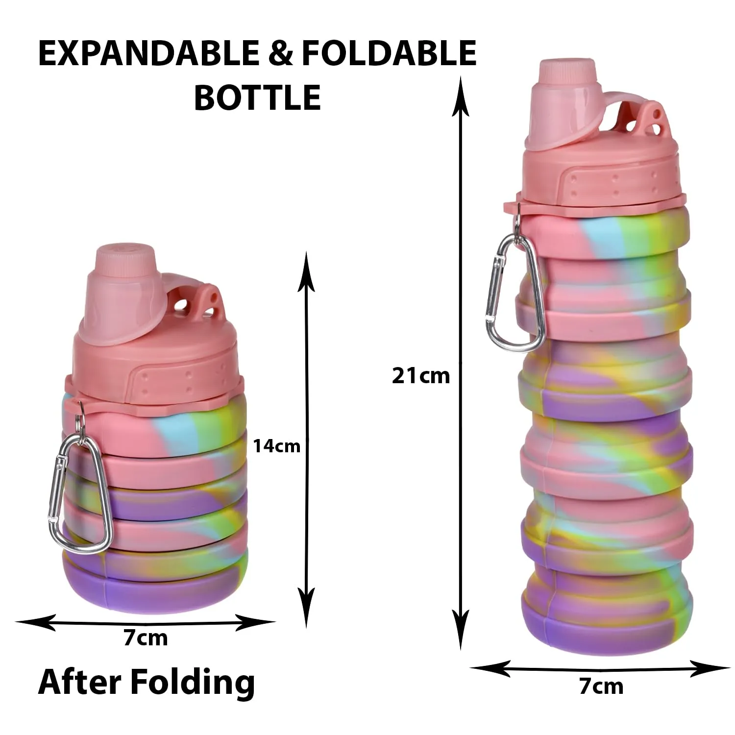 Kuber Industries Water Bottle | Silicone School Water Bottle | Expandable Water Bottle | Folding Water Bottle | Gym Water Bottle | Sports Water Bottle | 500 ML | Pink