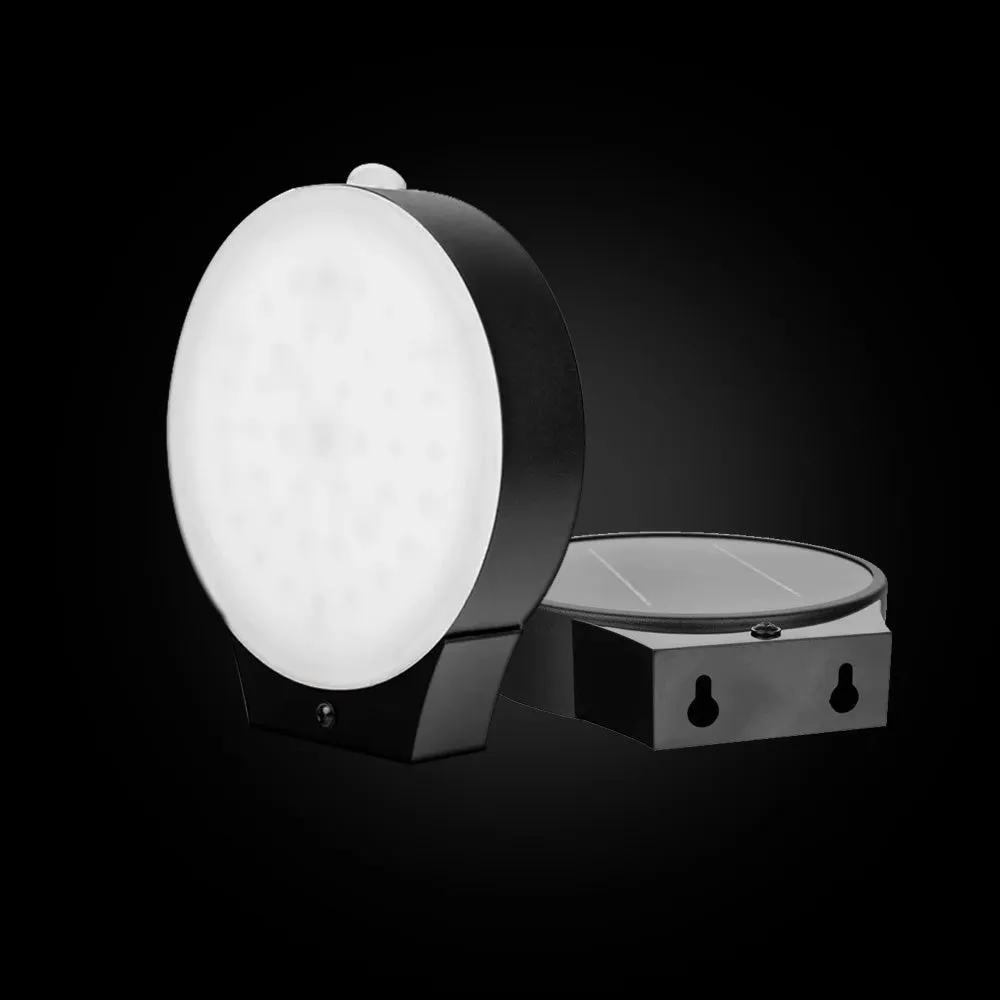 LED Exterior Motion Sensor Solar Wall Lamps W/ Smart LED PIR Sensor - 3 Watt - 4000K Round