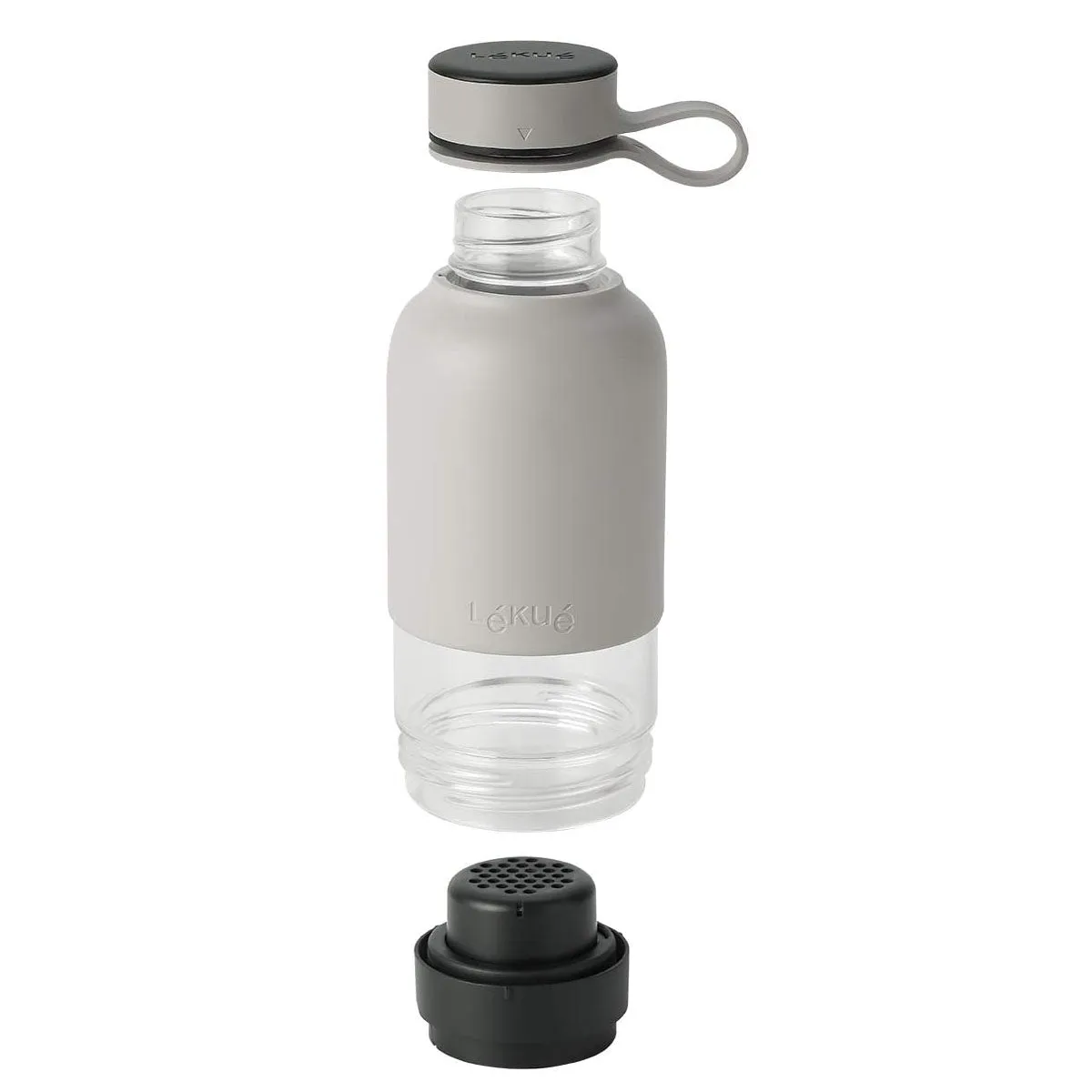 Lekue Bottle To Go reusable glass filtered water bottle,18 ounce, White