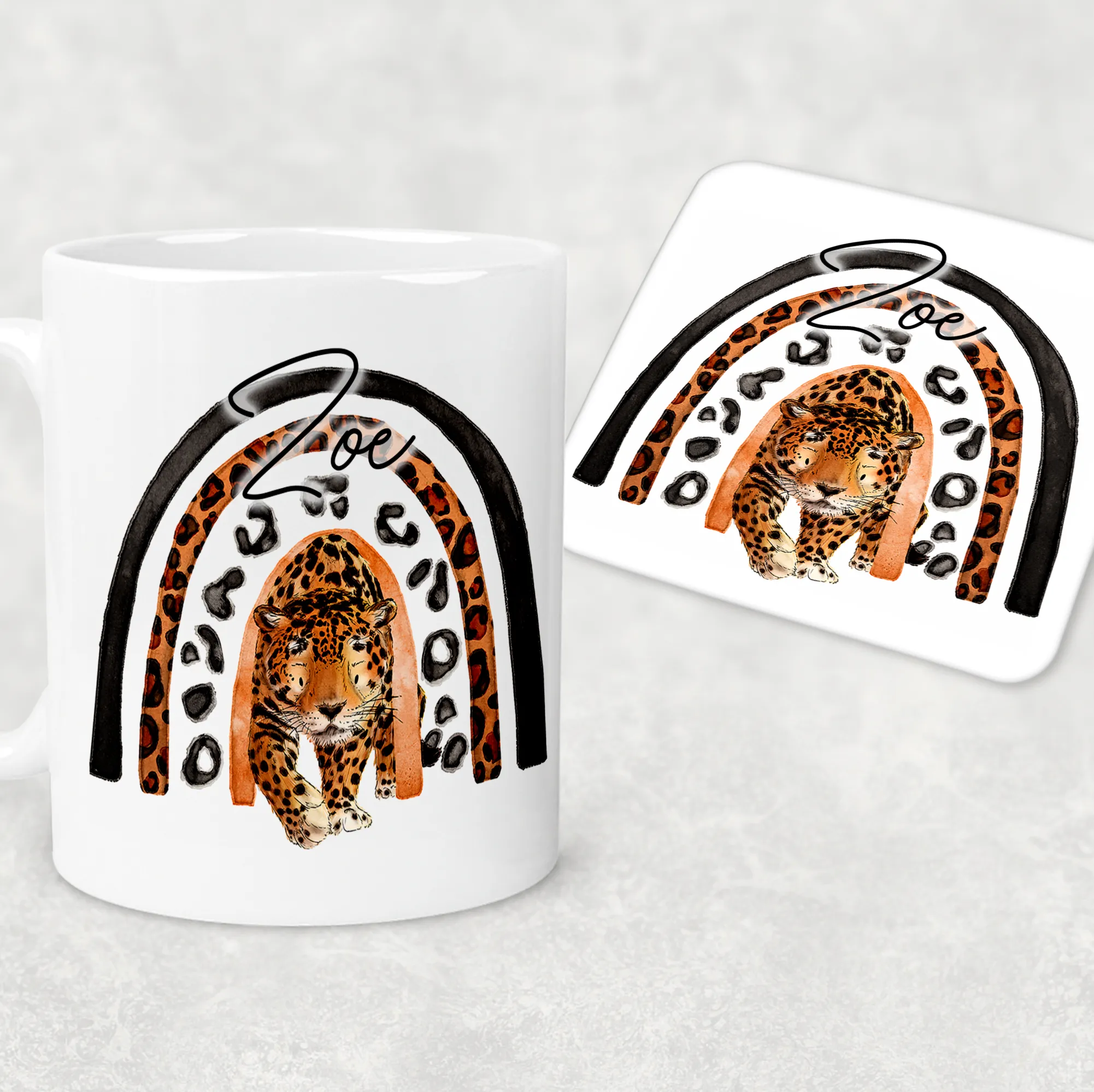 Leopard Rainbow Personalised Mug & Coaster