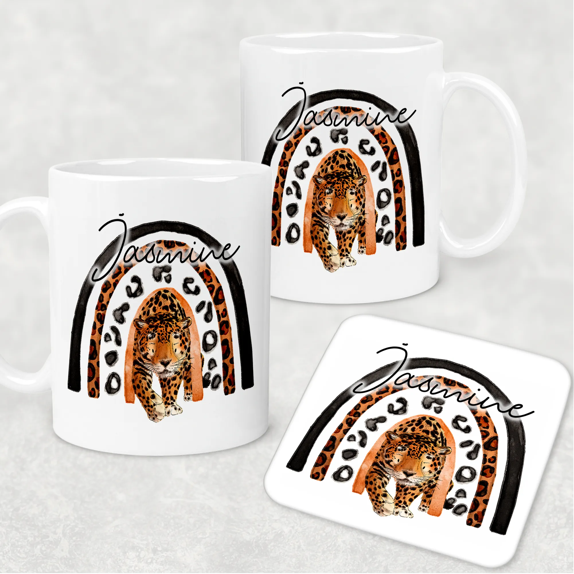 Leopard Rainbow Personalised Mug & Coaster