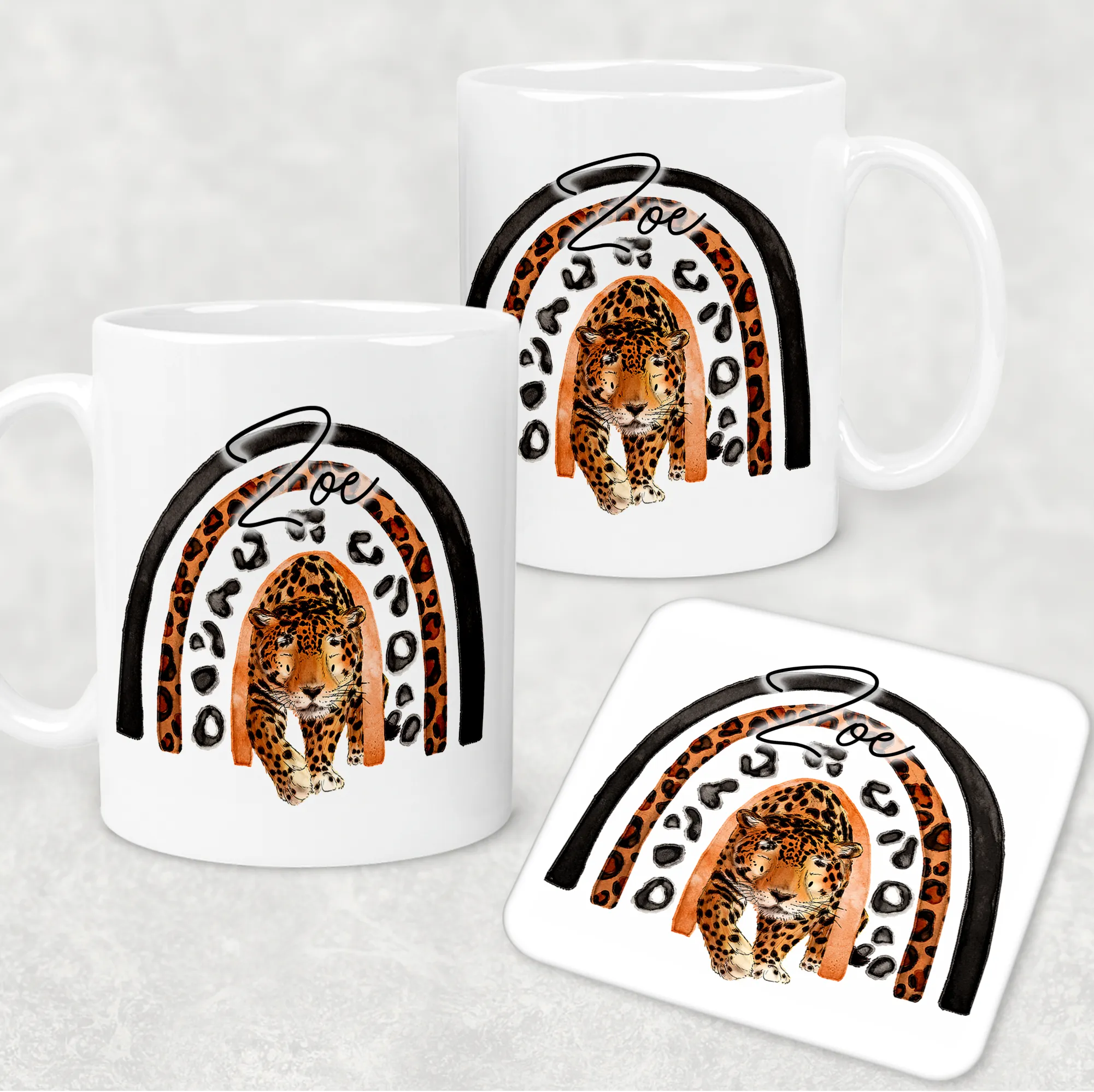 Leopard Rainbow Personalised Mug & Coaster