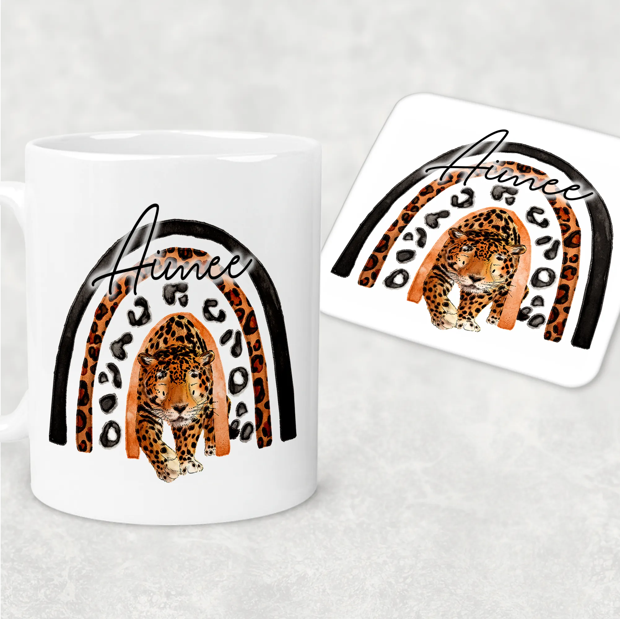 Leopard Rainbow Personalised Mug & Coaster