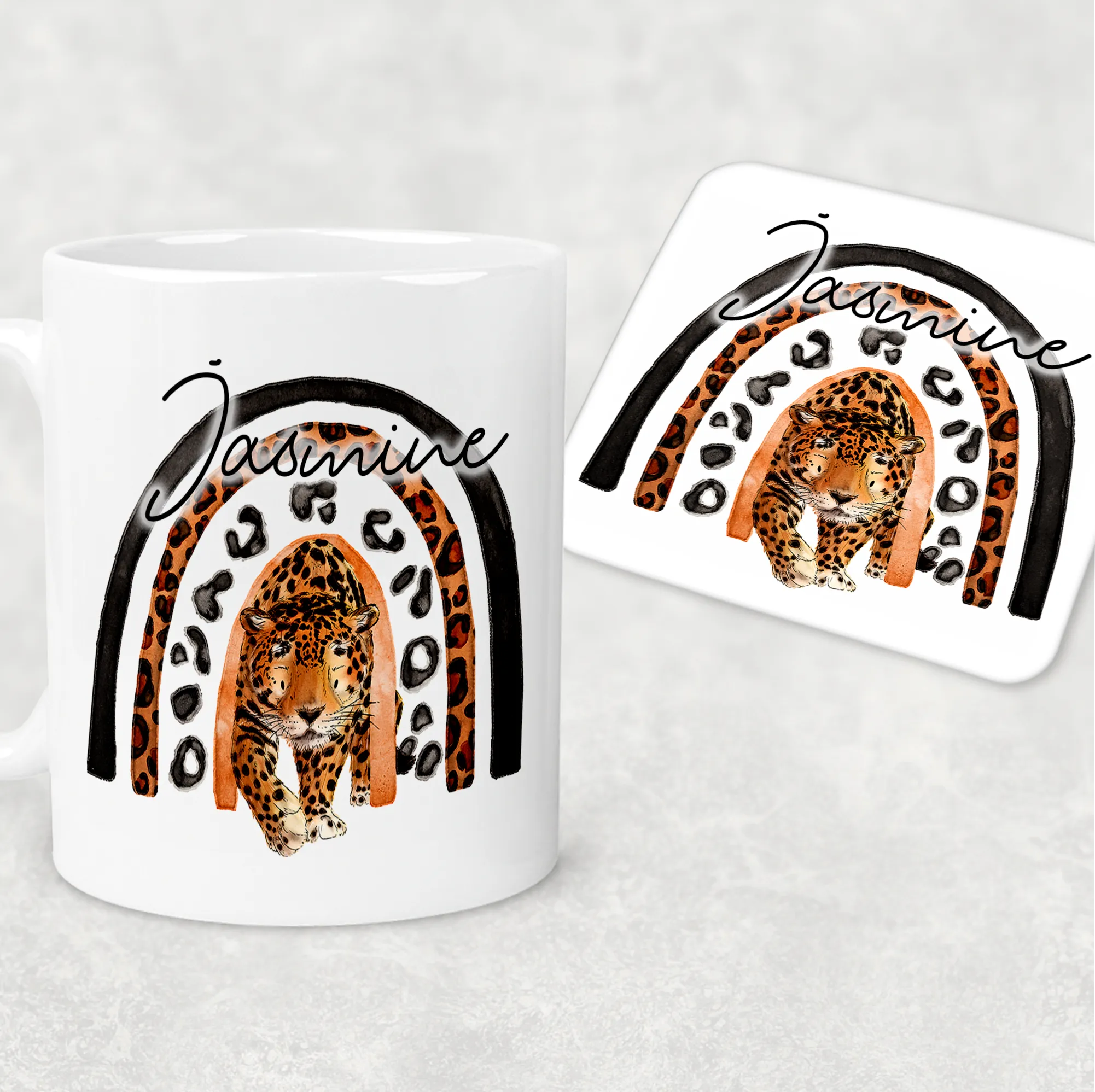 Leopard Rainbow Personalised Mug & Coaster