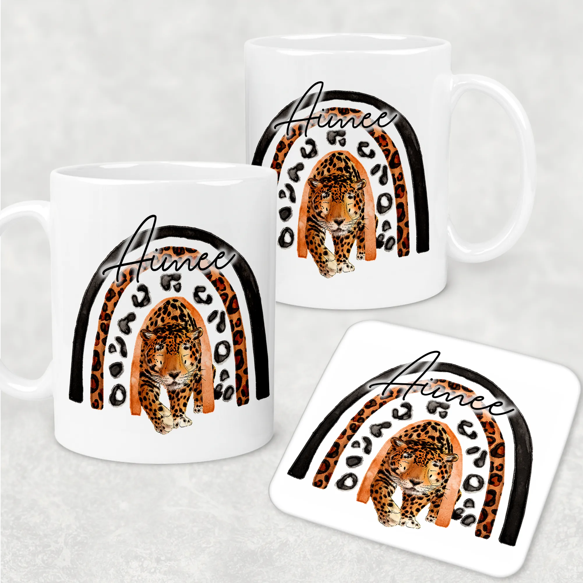 Leopard Rainbow Personalised Mug & Coaster