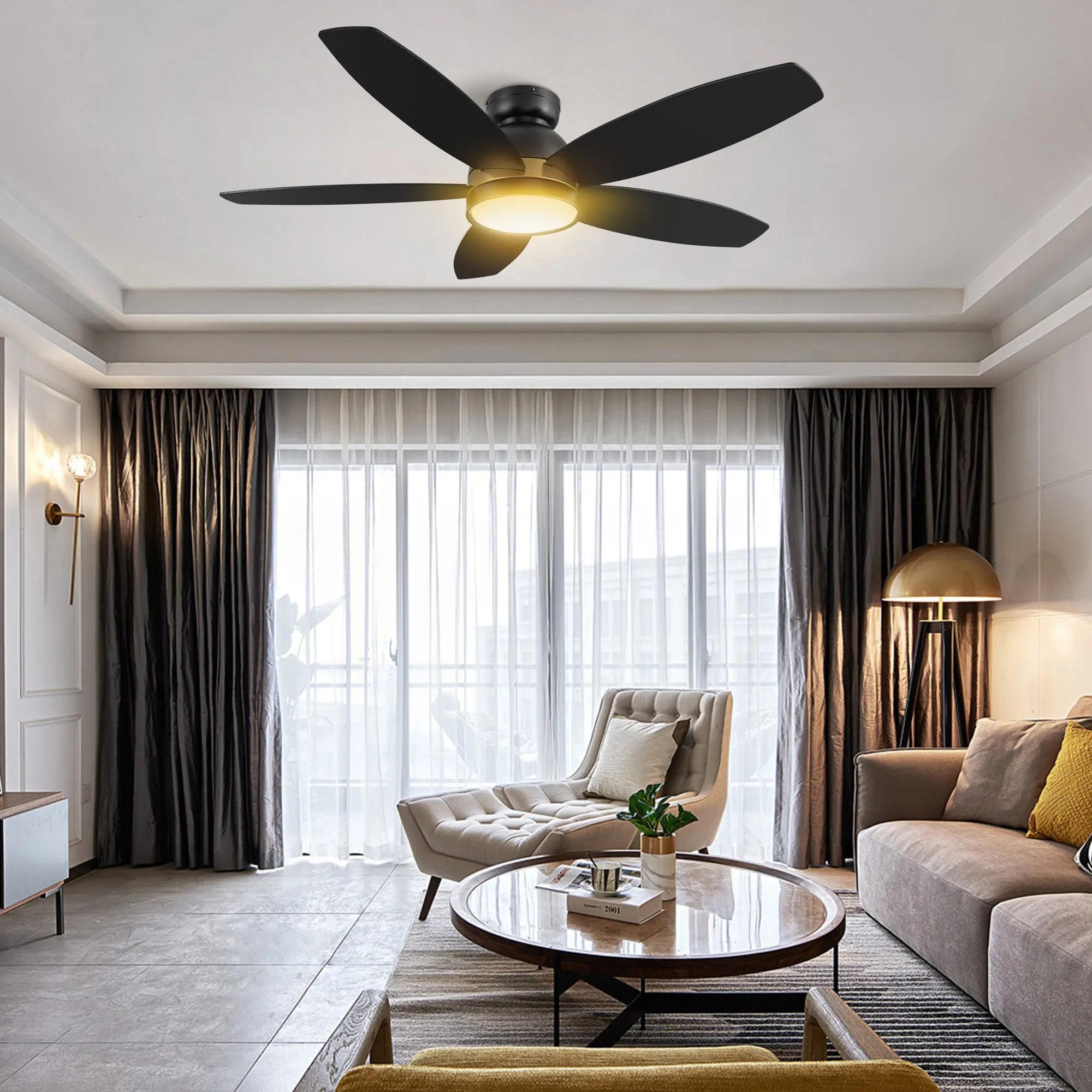 Levi Ⅱ Low Profile Smart Ceiling Fan with Light Remote Outdoor/indoor 48"