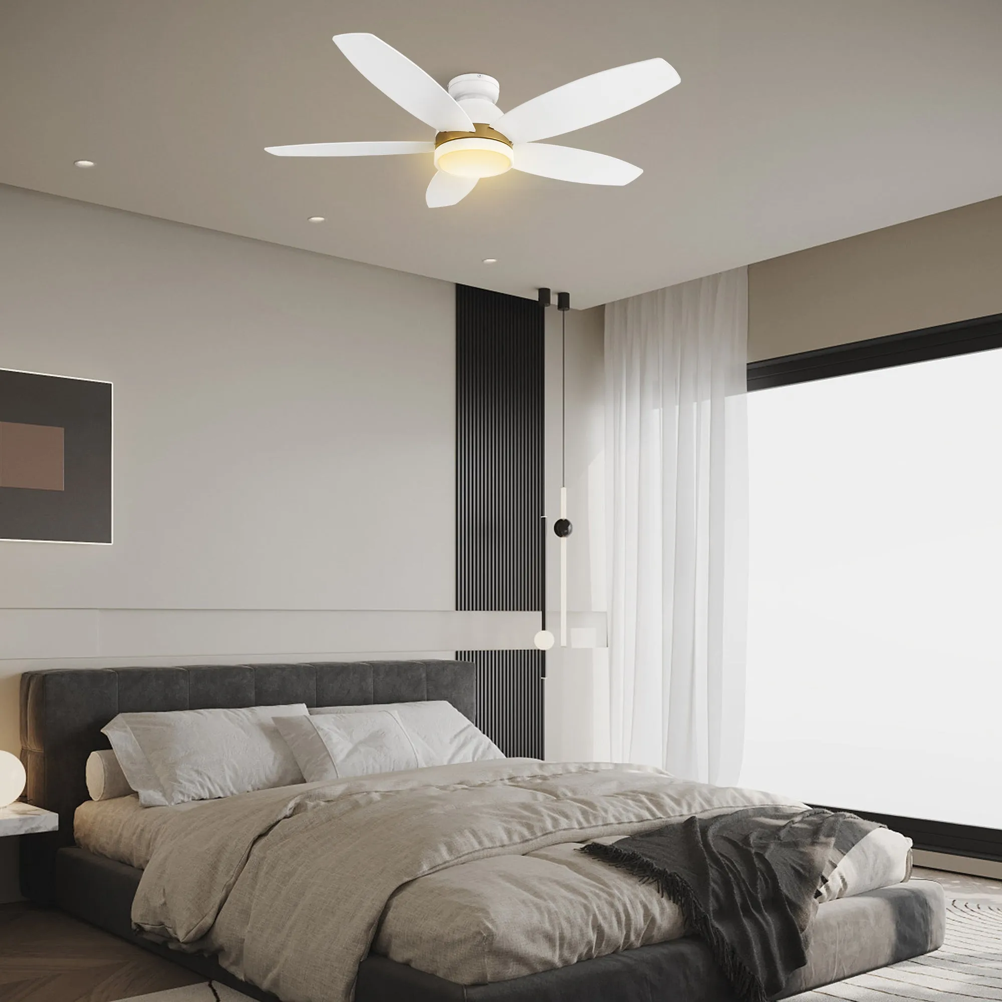 Levi Ⅱ Low Profile Smart Ceiling Fan with Light Remote Outdoor/indoor 48"