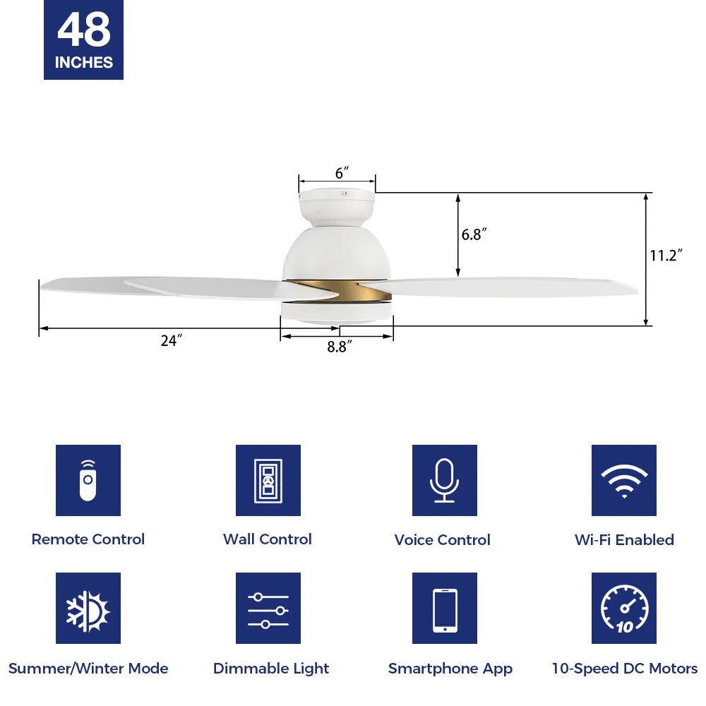 Levi Ⅱ Low Profile Smart Ceiling Fan with Light Remote Outdoor/indoor 48"