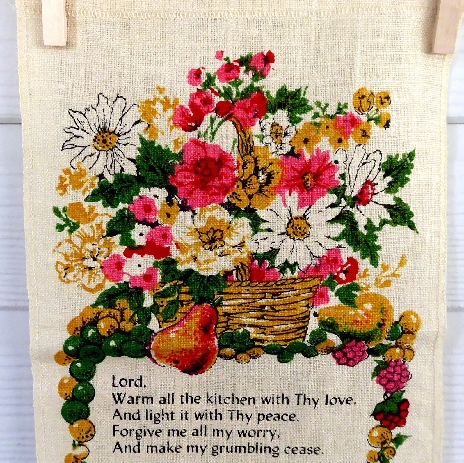 Linen Kitchen Prayer Long Calendar Towel 1978 Mid Century Colors Retro Kitchen Decor