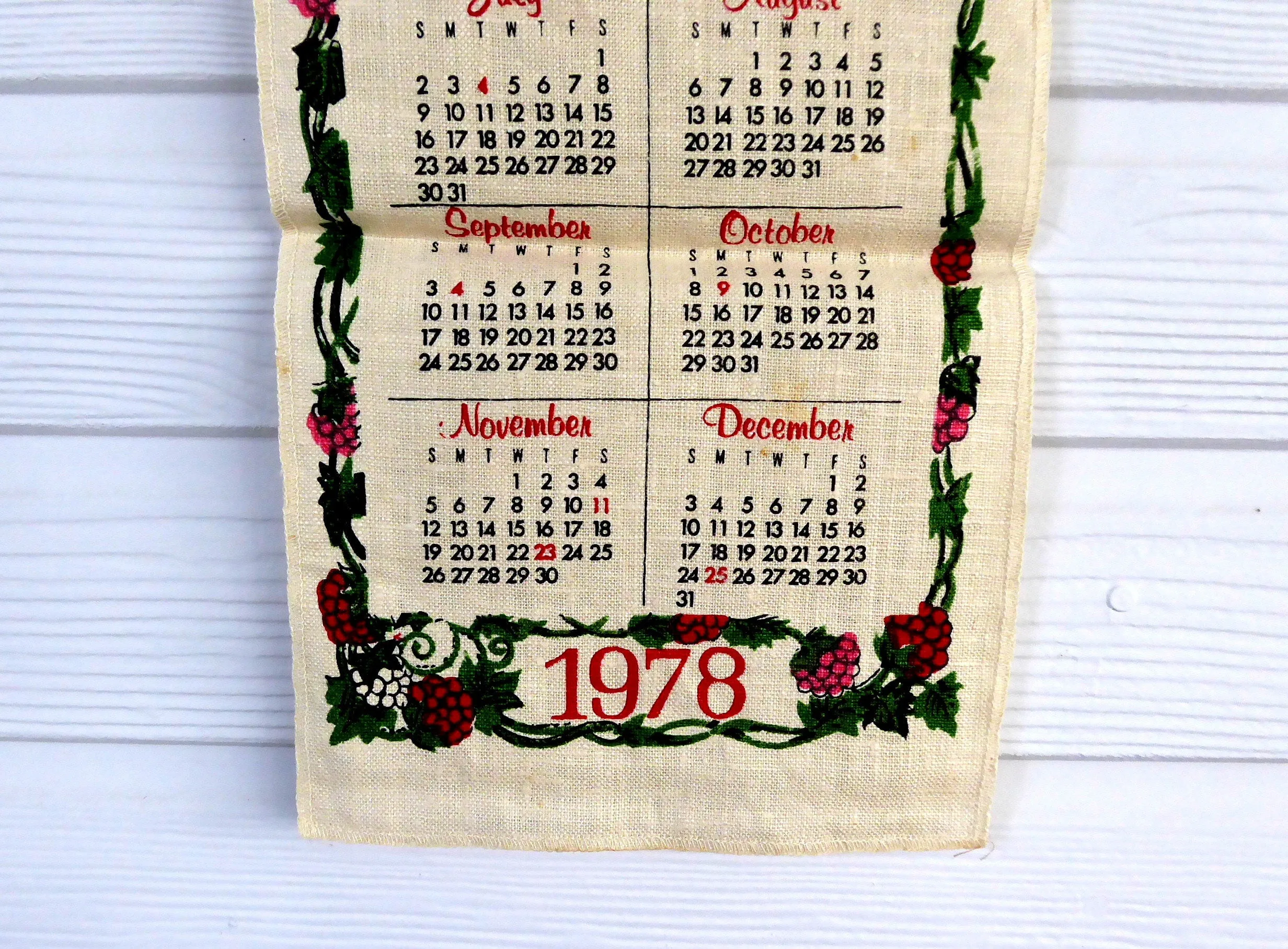 Linen Kitchen Prayer Long Calendar Towel 1978 Mid Century Colors Retro Kitchen Decor