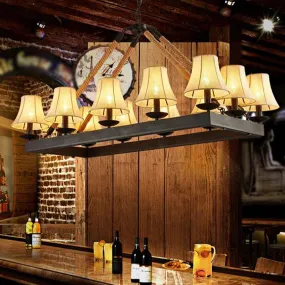 Loft Style Black Fabric Island Lamp with 12 Lights, Rope Pendant, and Iron Rectangle Frame - Ideal for Restaurants