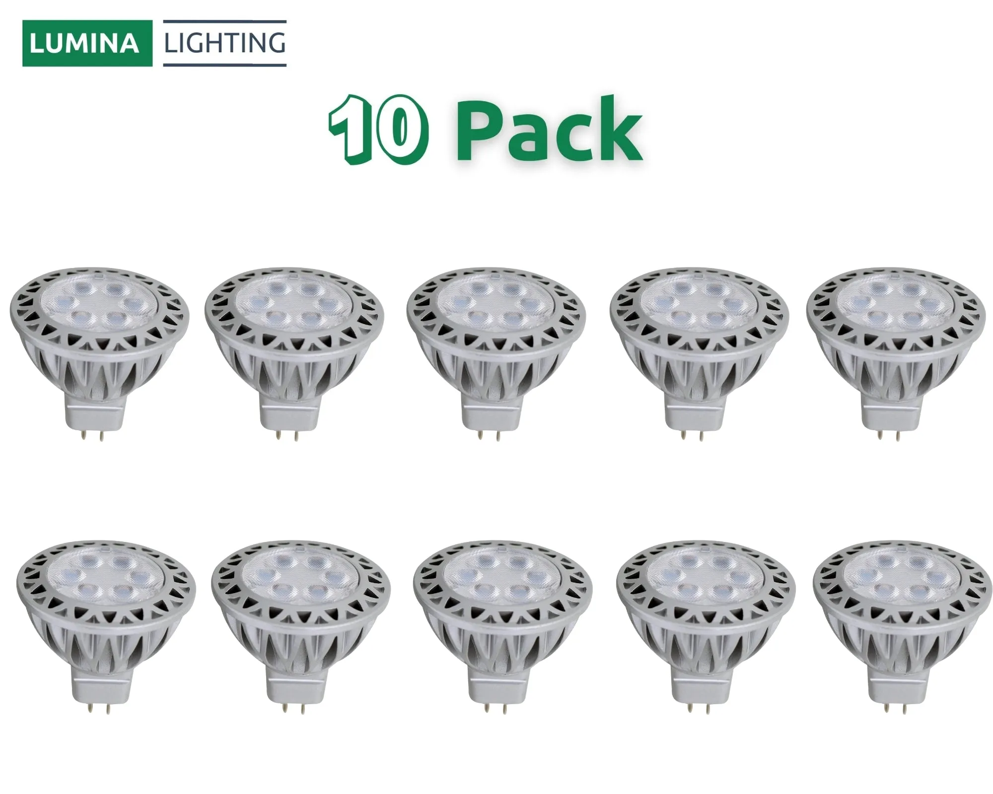 Lumina Lighting® 5W MR16 LED Bulb | AC/DC 12V 3000K Warm White 380 Lumens | (10-Pack)