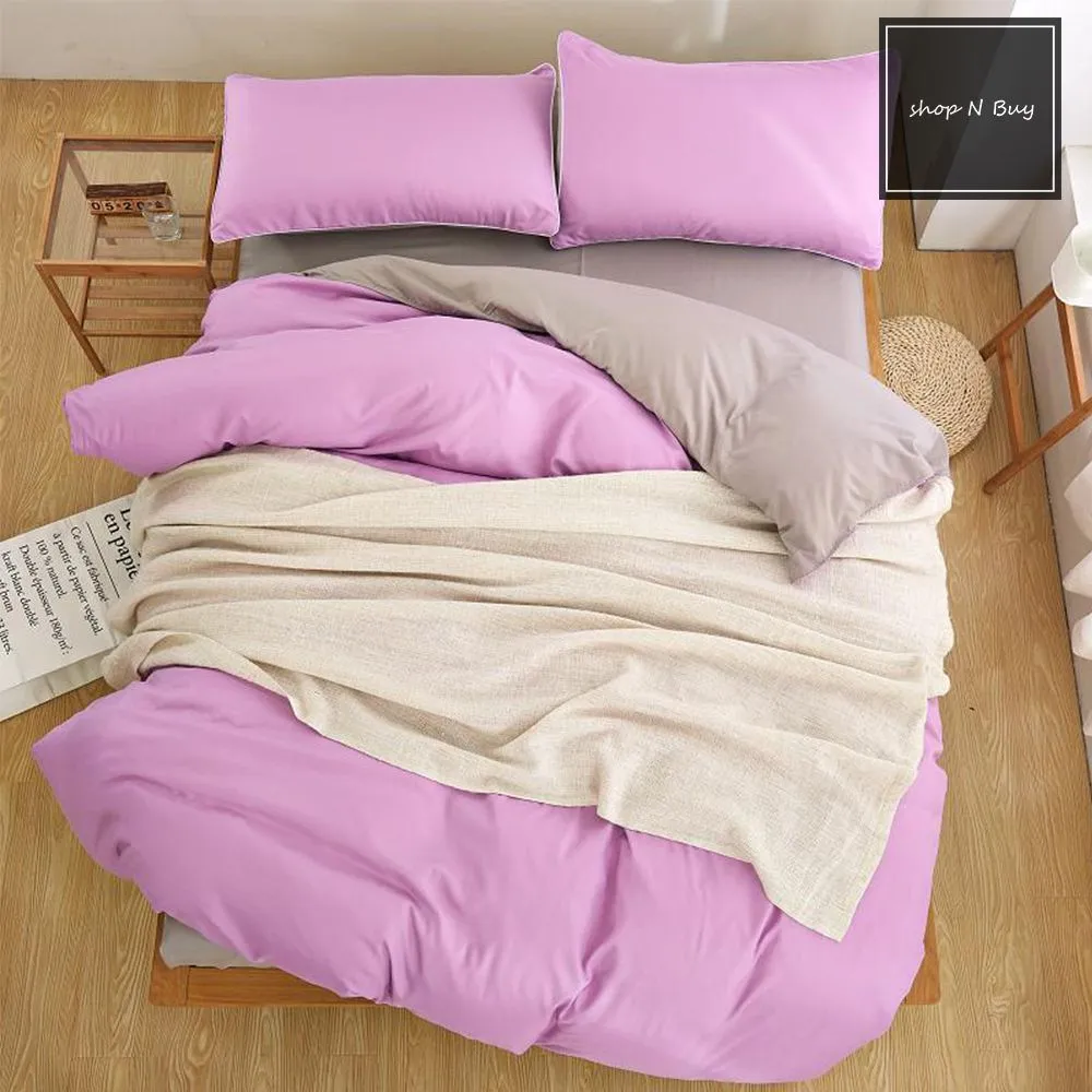 Luxury Reversible Pinkish Purple And Grey Duvet Set - 6 Pieces