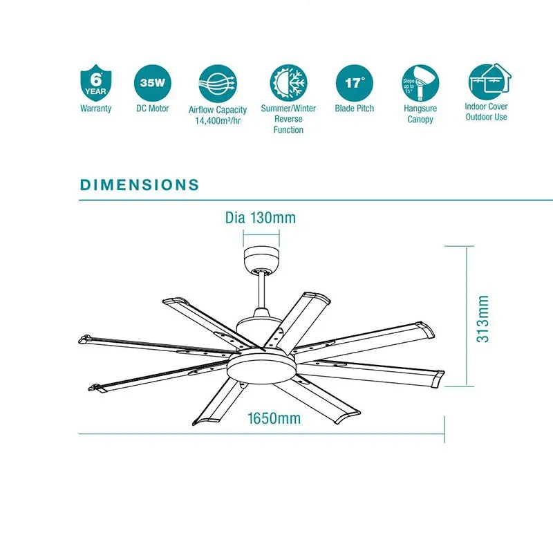 Martec Albatross Mini 65" DC Ceiling Fan With Remote - White