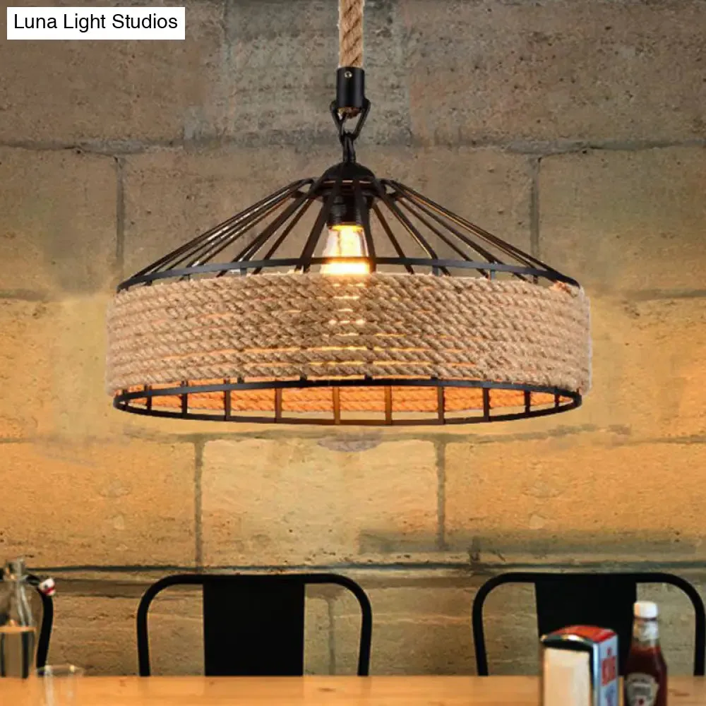 Metal Beige Industrial Drum Pendant Light Fixture for Dining Room