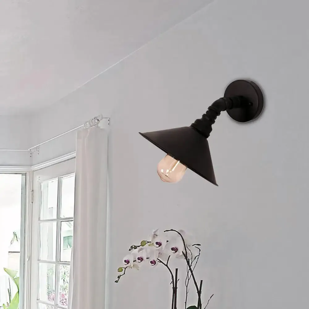 Metal Industrial Wall Sconce Light with Cone Shade - Black/Rust Finish