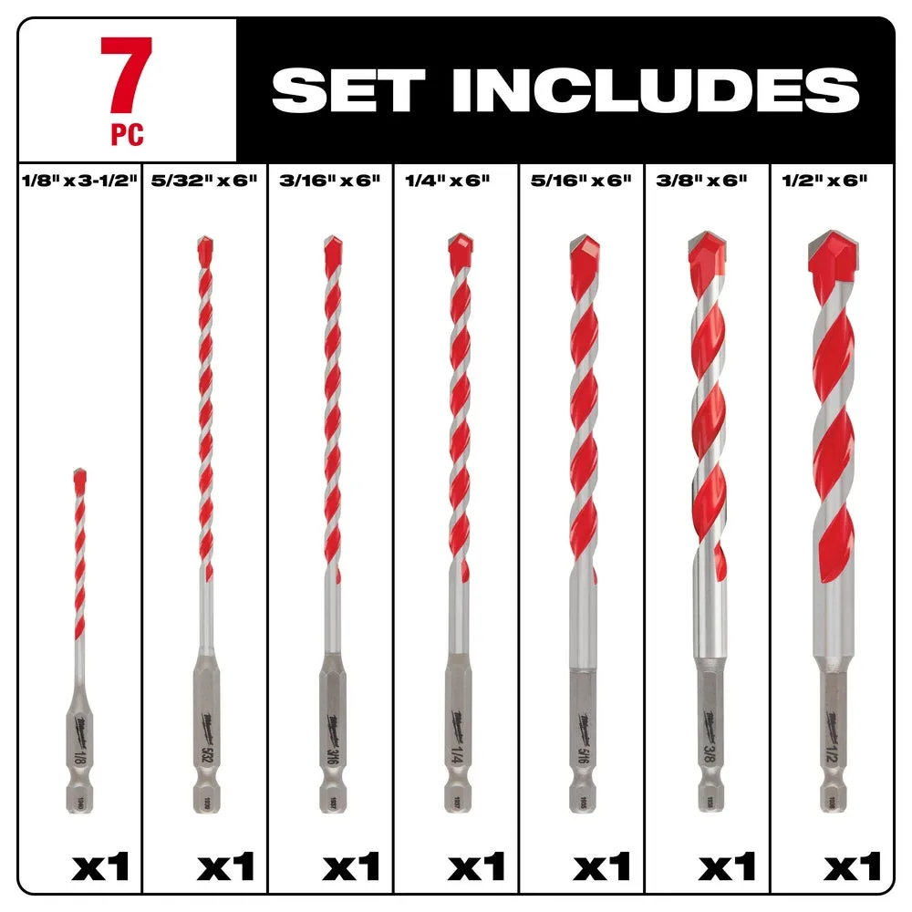 Milwaukee 48-20-9057 SHOCKWAVE Hex Shank Large Carbide Hammer Bit Kit - 7 pc