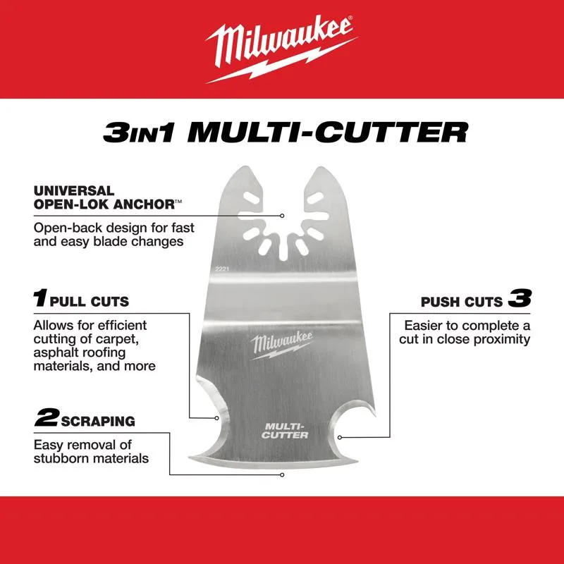 Milwaukee Universal Fit Open-Lok 3.41 in. L X 2 in. W Stainless Steel 3-in-1 Multi-Tool Scraper Blad