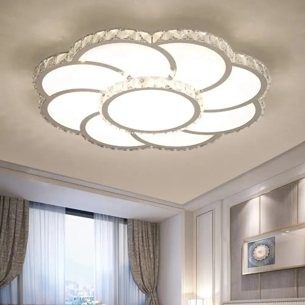 Modern Crystal Ceiling Lamp - Smart LED Flush Mount Light 18"/24" Wide - Warm/White Light