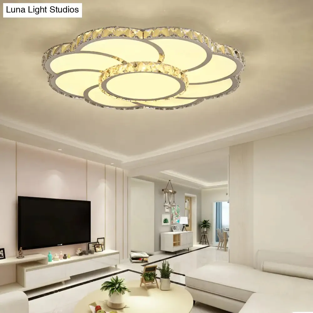 Modern Crystal Ceiling Lamp - Smart LED Flush Mount Light 18"/24" Wide - Warm/White Light