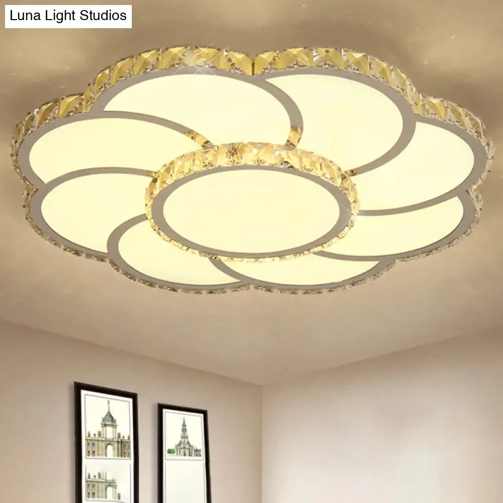 Modern Crystal Ceiling Lamp - Smart LED Flush Mount Light 18"/24" Wide - Warm/White Light