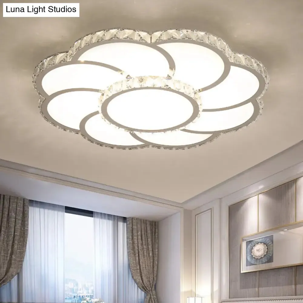 Modern Crystal Ceiling Lamp - Smart LED Flush Mount Light 18"/24" Wide - Warm/White Light