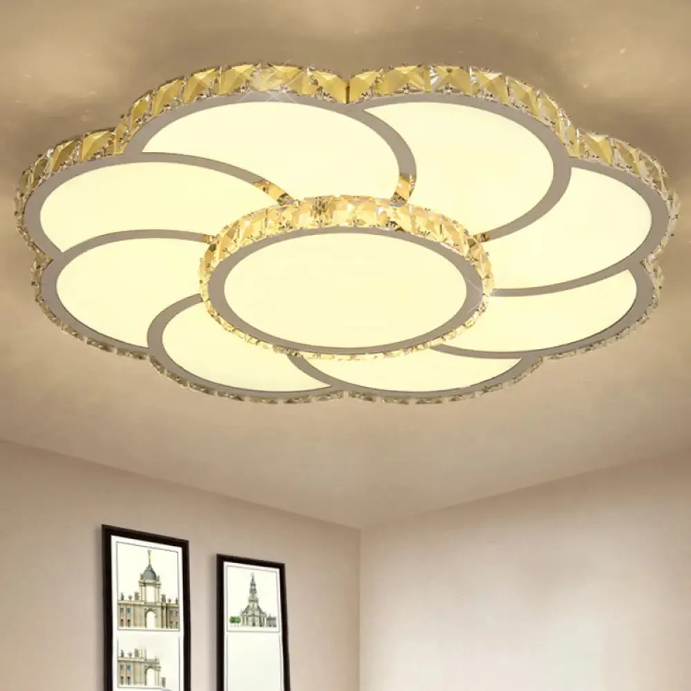 Modern Crystal Ceiling Lamp - Smart LED Flush Mount Light 18"/24" Wide - Warm/White Light