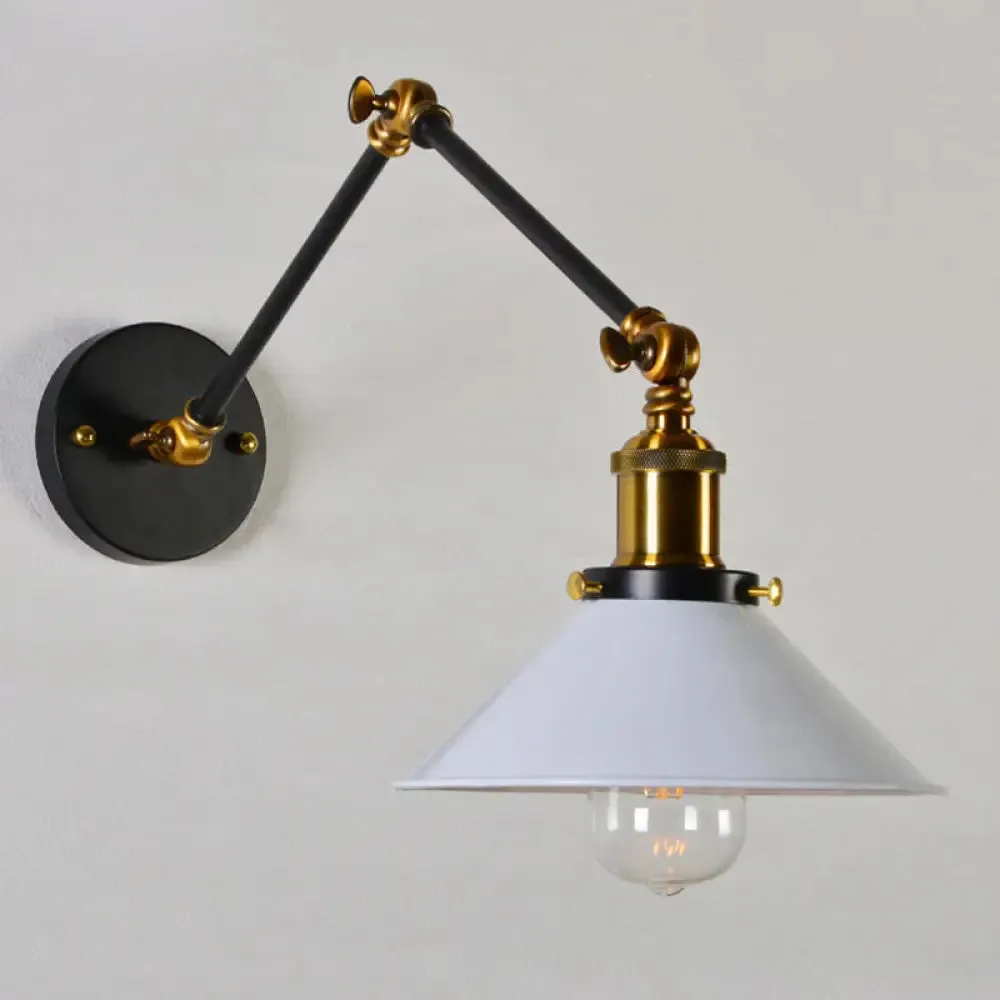 Modern Swing Arm Wall Lamp for Bedroom - Warehouse Black/White and Brass Iron, 8" 8"/12" 12" with 1 Bulb