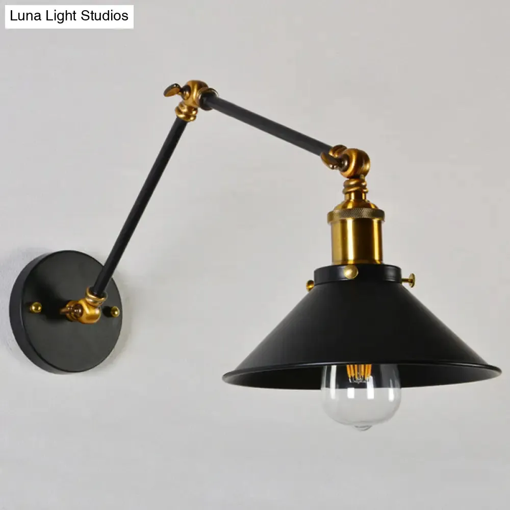 Modern Swing Arm Wall Lamp for Bedroom - Warehouse Black/White and Brass Iron, 8" 8"/12" 12" with 1 Bulb