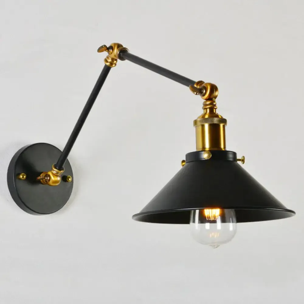 Modern Swing Arm Wall Lamp for Bedroom - Warehouse Black/White and Brass Iron, 8" 8"/12" 12" with 1 Bulb