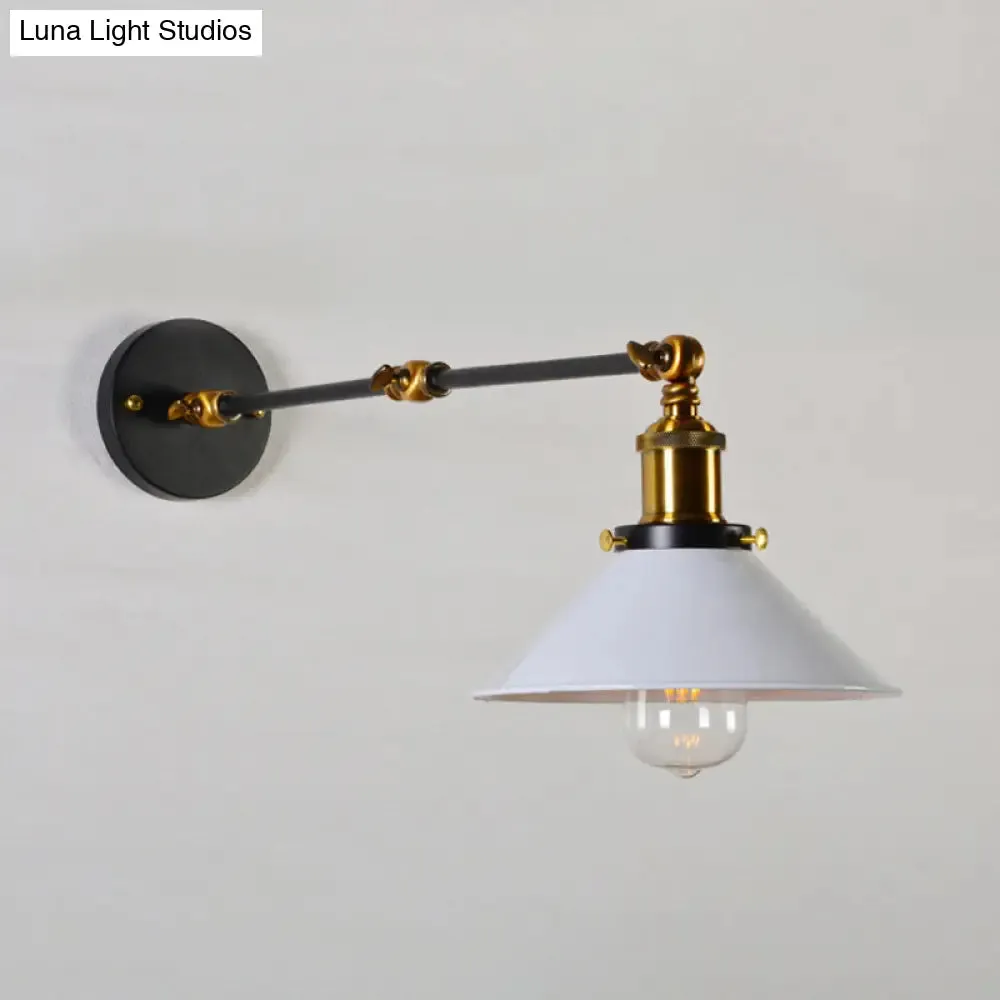 Modern Swing Arm Wall Lamp for Bedroom - Warehouse Black/White and Brass Iron, 8" 8"/12" 12" with 1 Bulb