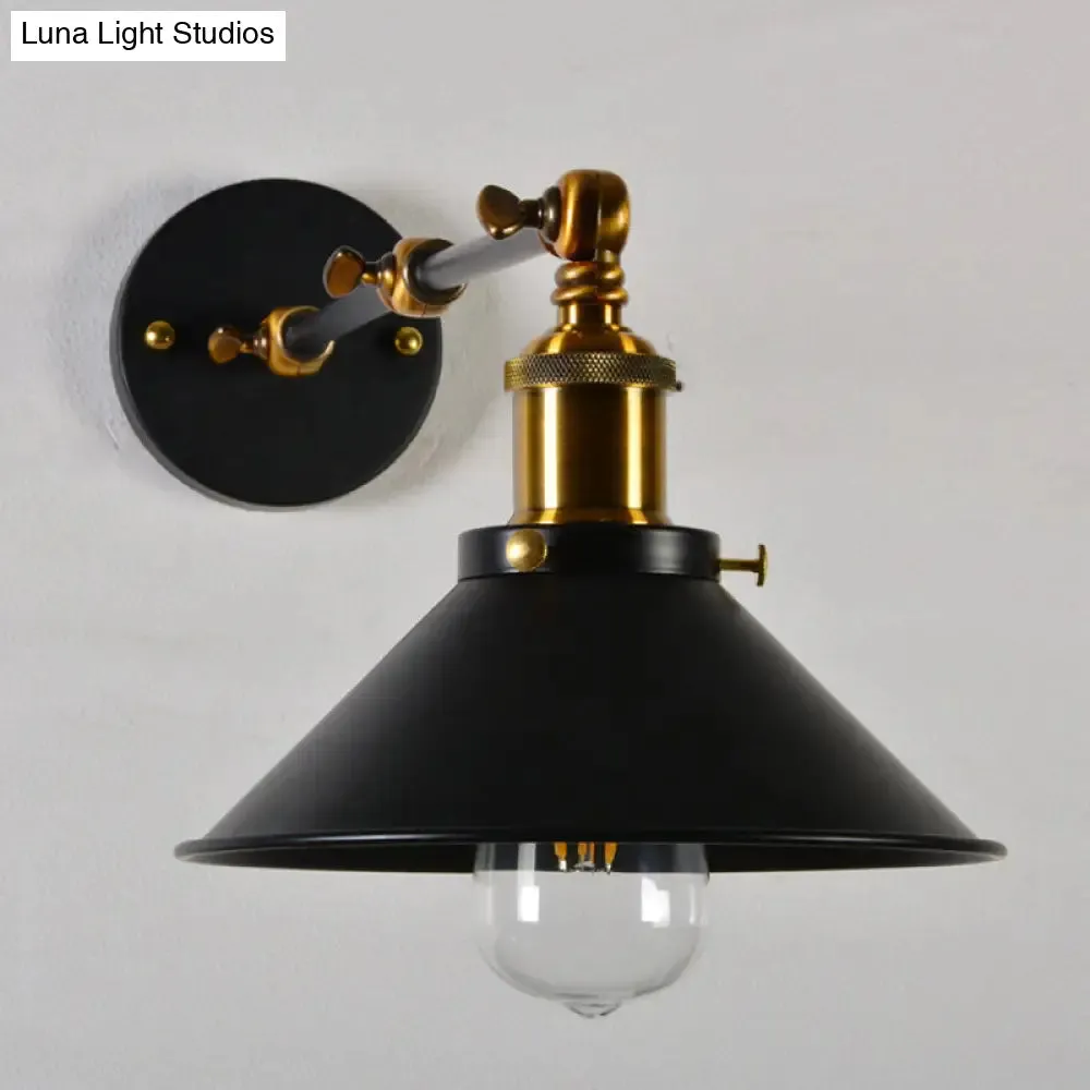 Modern Swing Arm Wall Lamp for Bedroom - Warehouse Black/White and Brass Iron, 8" 8"/12" 12" with 1 Bulb