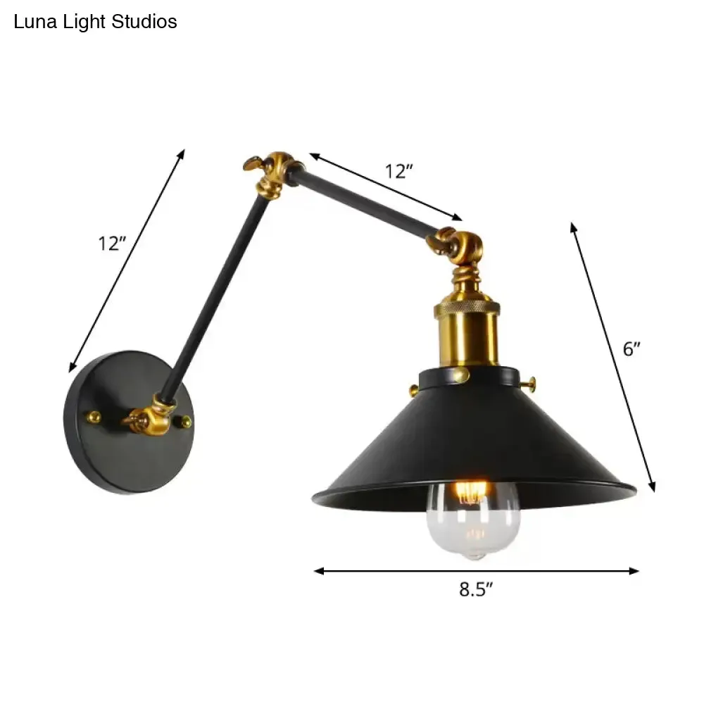 Modern Swing Arm Wall Lamp for Bedroom - Warehouse Black/White and Brass Iron, 8" 8"/12" 12" with 1 Bulb